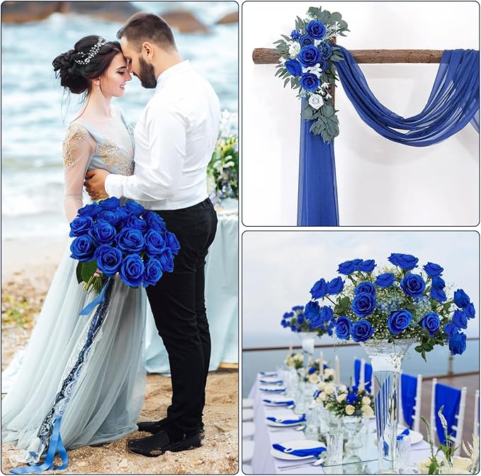 Ouddy Decor 20 Pcs Red Roses Artificial Silk Flowers Fake Roses Bouquet with Long Stems for Valentines Day Decor Wedding Home Party Table Centerpieces Bridal Bouquet DIY Floral Arrangment, Blue