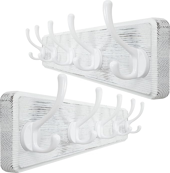 WEBI Coat Rack Wall Mount,Coat Hooks Wall Mounted,16" Hole to Hole,Large Coat Hanger Wall Hook Rack,5 Hooks for Hanging Coats,Hats,Jacket,Clothes,White,2 Packs