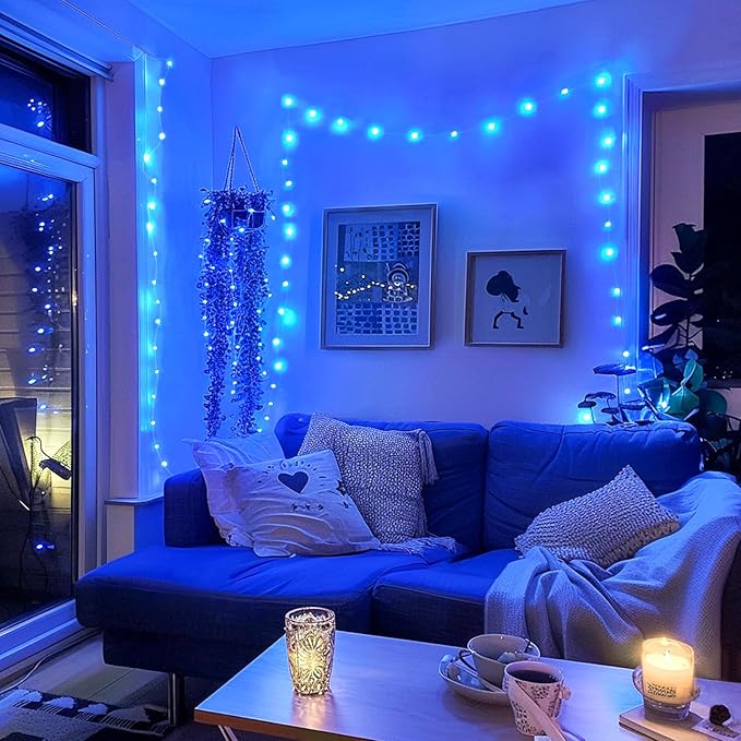 JMEXSUSS 4 Pack 50 LED Fairy Lights Battery Operated Silver Wire 16.1ft Waterproof Blue Christmas Lights for Party Wedding Indoor Outdoor Decorations