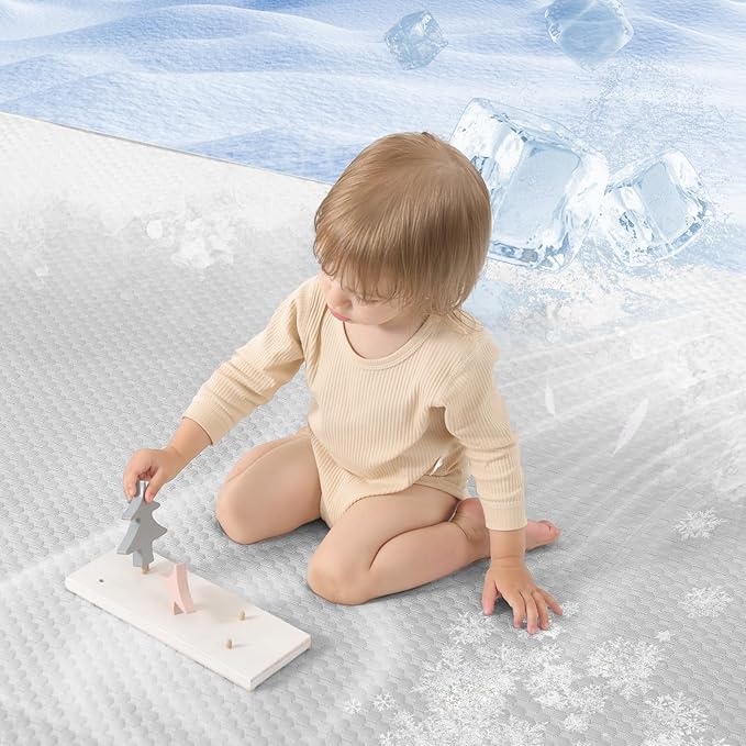 Baby Play Mat for Summer,1.3 Thick Memory Foam Cooling Floor Tummy Time Mat, Soft & Breathable, Non-Slip Rectangular for Toddlers’ Playtime & Rest(Grey,59"x79")