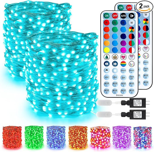 BrizLabs Fairy String Lights - 2 Pack 66ft 200 LED Color Changing Christmas Fairy Lights with Remote, Plug-in RGB Christmas Twinkle Light Rainbow Firefly Starry Light for Xmas Tree Halloween Bedroom