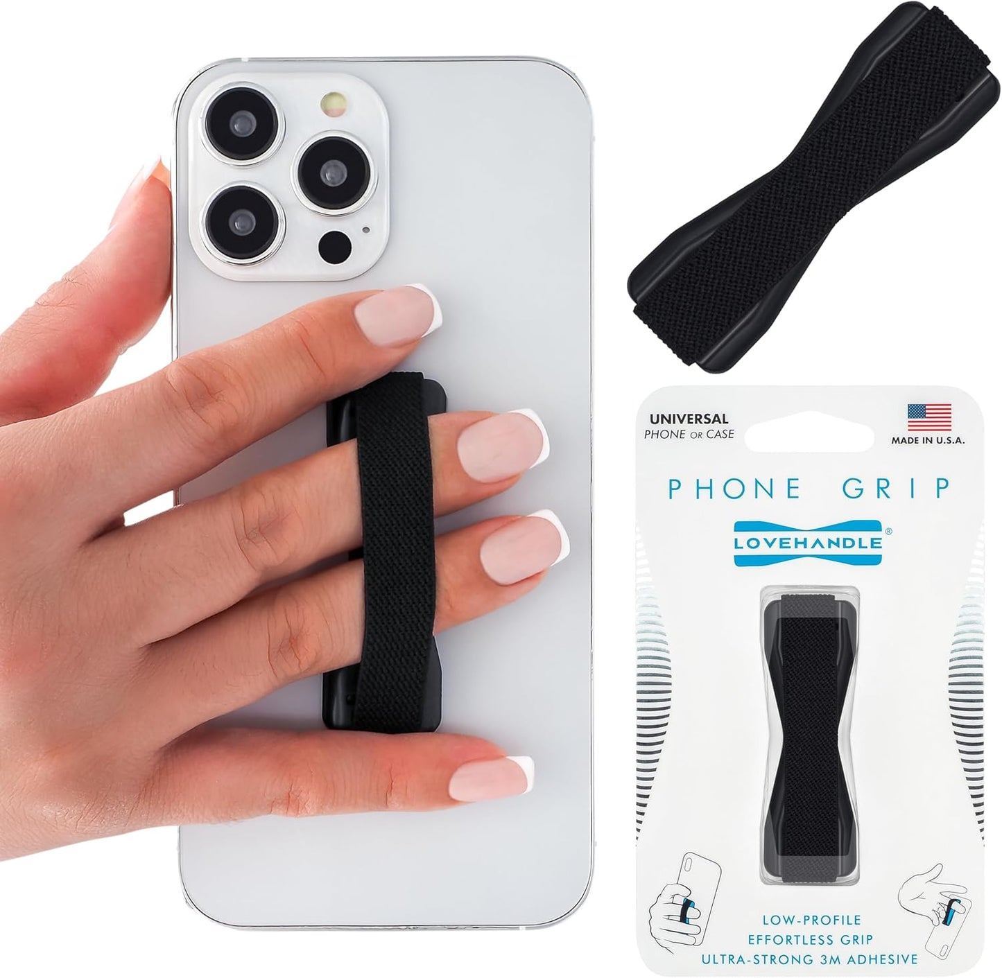 LOVEHANDLE Universal Phone Grip for Smartphones & Mini Tablets - Phone Holder for Hand - Wireless Charging Compatible