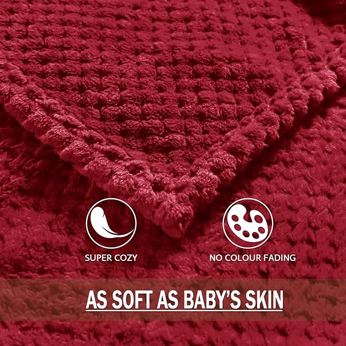 Exclusivo Mezcla Fleece Bed Blanket Queen Size, Super Soft and Warm Blankets for Couch, Sofa and Bed Waffle Textured, Cozy, Fuzzy and Lightweight (Deep Red, 90x90 Inches)