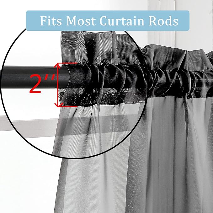 OWENIE Black Sheer Curtains 96 Inch Length, Elegant Sheer Curtains for Bedroom, Window Voile Sheer Curtain Panels/Drapes/Treatment for Living Room, 2Pcs, Each 42" W x 96" L, Black