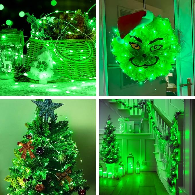 JMEXSUSS 2 Pack Green Fairy Lights Battery Operated, Total 400 LED 132ft Twinkle String Lights with Remote, 8 Modes Christmas Lights for Tree Fireplace Bedroom Indoor Outdoor Halloween Xmas Decor