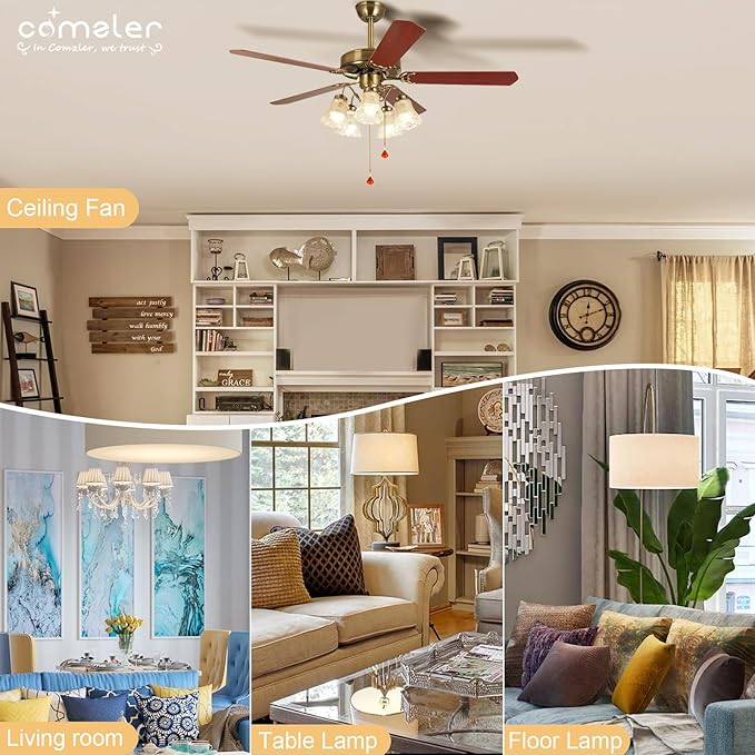 comzler Ceiling Fan Light Bulbs Candelabra LED Bulbs - 60 watt Equivalent, 4000K Cool White Candelabra E12 Base A15 Shape Light Bulbs for Ceiling Fan,600lm,Non-Dimmable, Pack of 6