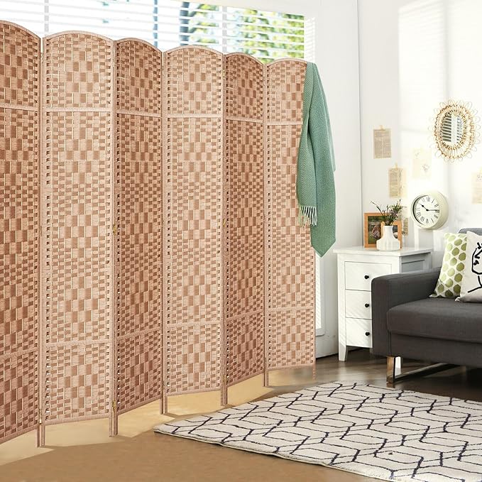 Rose Home Fashion 6 ft Tall Room Divider, Room Dividers and Folding Privacy Screens, 15.7in Privacy Screen 6 Panel Partition Temporary Wall Separation for Private, Natural