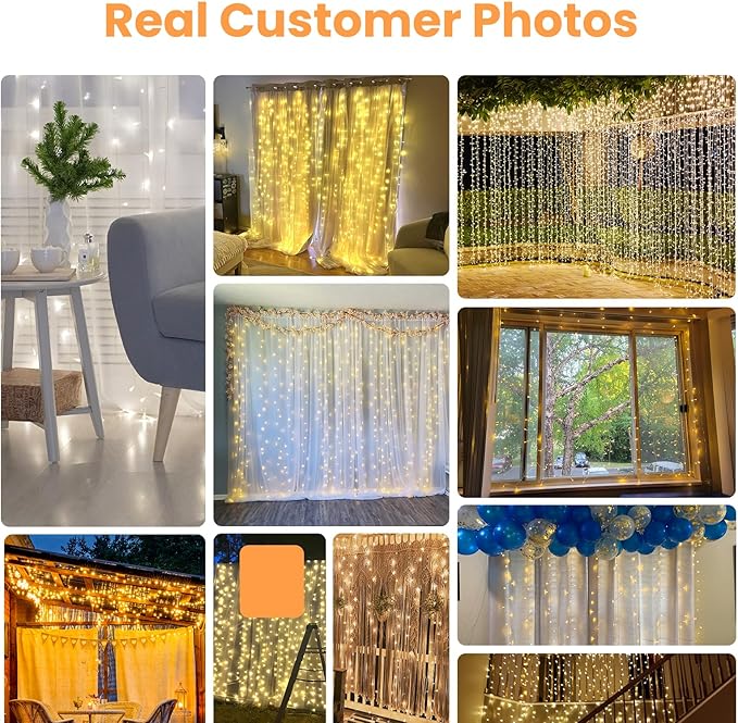 Twinkle Star 300 LED Window Curtain String Light Wedding Party Home Garden Bedroom Outdoor Indoor Wall Decorations, Warm White