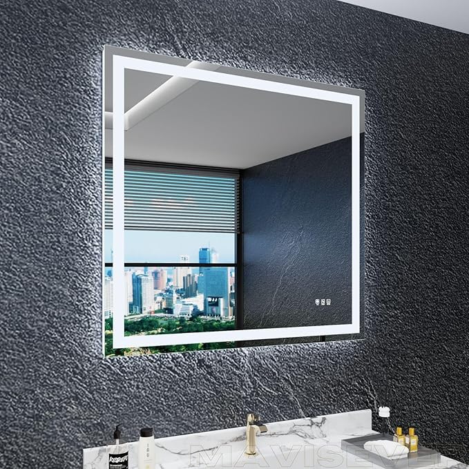 LED Bathroom Mirror with Lights 40"x 38", Front Lit and Backlit Mirror,Stepless Dimmable,Anti-Fog, Shatter-Proof, Memory, Lighted Vanity Mirror for Wall (Horizontal/Vertical)
