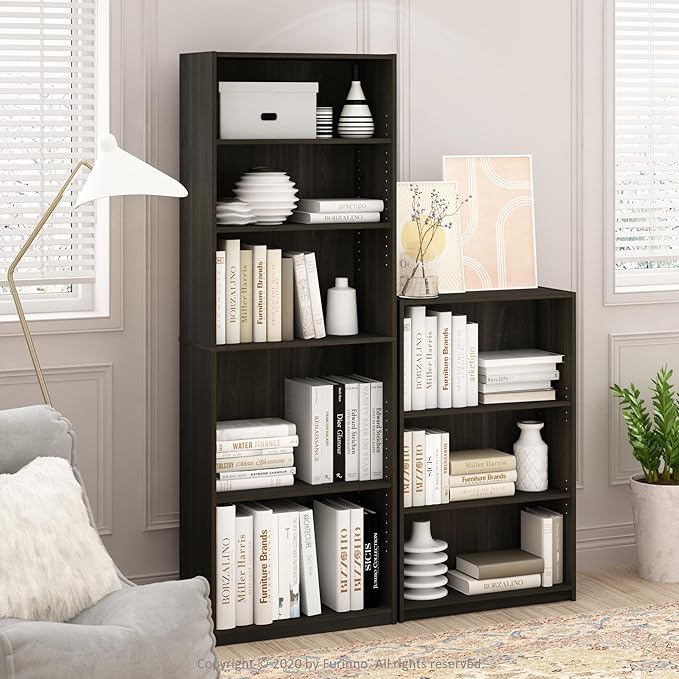 Furinno JAYA Book Shelf, 3-Tier Bookshelf, Bookcase with Adjustable Shelves, 9.5 x 24.5 x 40.3, for Living Room, Bedroom, Home Office, Espresso