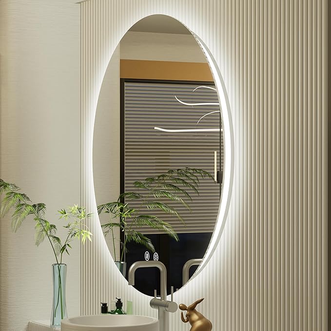 40 Inch Round LED Mirror, Backlit Round Lighted Bathroom Mirror,Large Circle Vanity Wall Mounted, Anti-Fog, Dimmable, 3000K/4500K/6000K