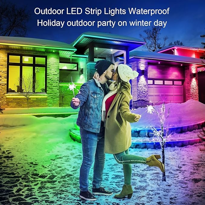 AILBTON 200ft Outdoor LED Strip Lights Waterproof,IP68 Outside Led Light Strips Waterproof with Bluetooth App Remote Control,Music Sync RGB Exterior Led Rope Lights,for Balcony,Deck,Roof,Garden,Pool