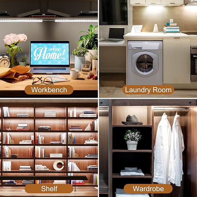 6 Pcs 12 Inch Under Cabinet Lighting Plug-in, Black Shell, Cold White 6000K, Dimmable LED Cabinet Lights with Memory Function, Linkable LED Under Counter Lights for Kitchen, Shelf, Workbench, Cupboard