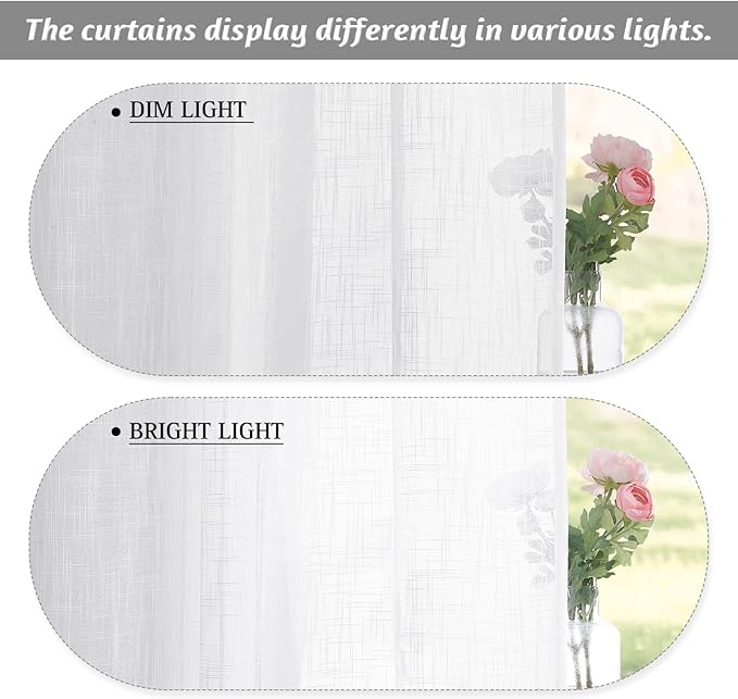 RYB HOME White Sheer Curtains, Extra 66 inches Widith Rod Pocket Light Filtering Breathable Semi Sheer Curtains for Living Room, W 66 x L 95 inches, 2 Panels Set