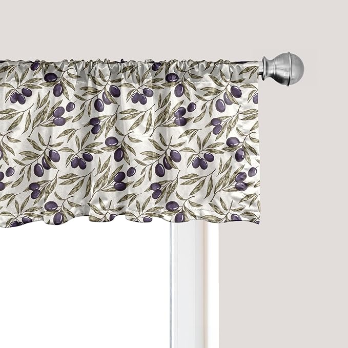 Ambesonne Olive Window Valance, Digitally Generated Hand Drawn Style Botanical Blossoms, Curtain Valance for Kitchen Bedroom Decor with Rod Pocket, 54" X 12", Quartz Taupe