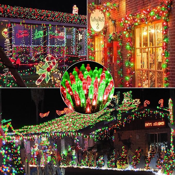 LYHOPE Battery Christmas Lights, 33ft 100 LED Christmas Lights Waterproof 8 Modes Battery Operated String Light for Outdoor & Indoor, Xmas Tree, Wreaths, Holiday Decoration (Red & Green)
