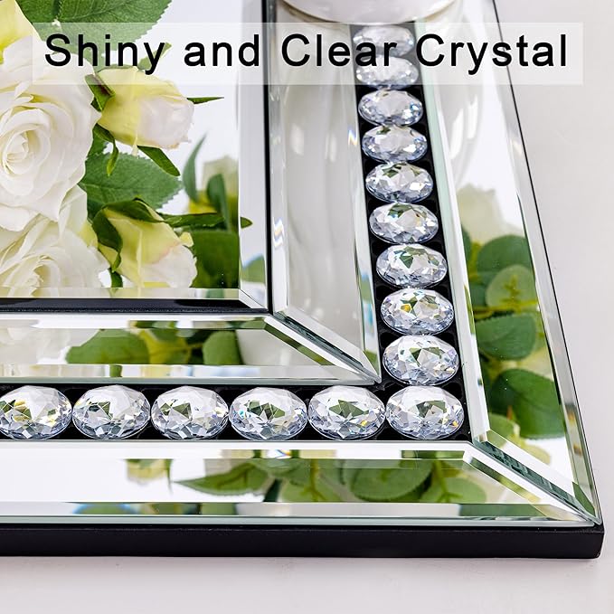 24" X 47" Large Wall Mirror for Living Room, Wall Decorative Mirror with Crystal and Glass Frame, Modern Elegant Beveled Wall Decor for Master Bath Home Office Bedroom Fireplace Mantle Entryway