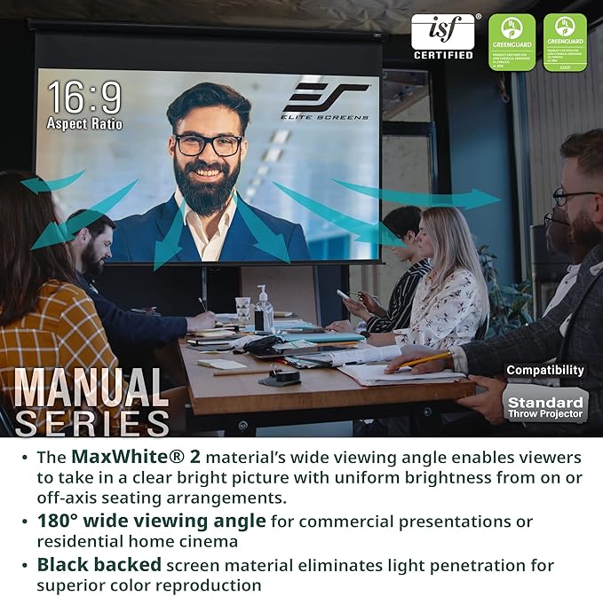 Elite Screens Manual Series, 150-INCH 16:9, Pull Down Manual Projector Screen with AUTO LOCK, Movie Home Theater 8K / 4K Ultra HD 3D Ready, 2-YEAR WARRANTY, M150XWH2,White