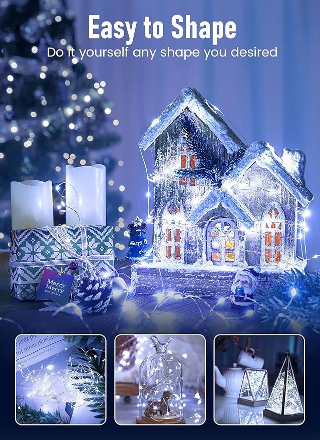 Minetom Fairy Lights Battery Operated, 33FT 100 LED Mini Battery Powered String Lights Twinkle Lights Mason Jar Lights, Waterproof Starry Firefly Lights for Party Wedding Christmas Decor, Pure White