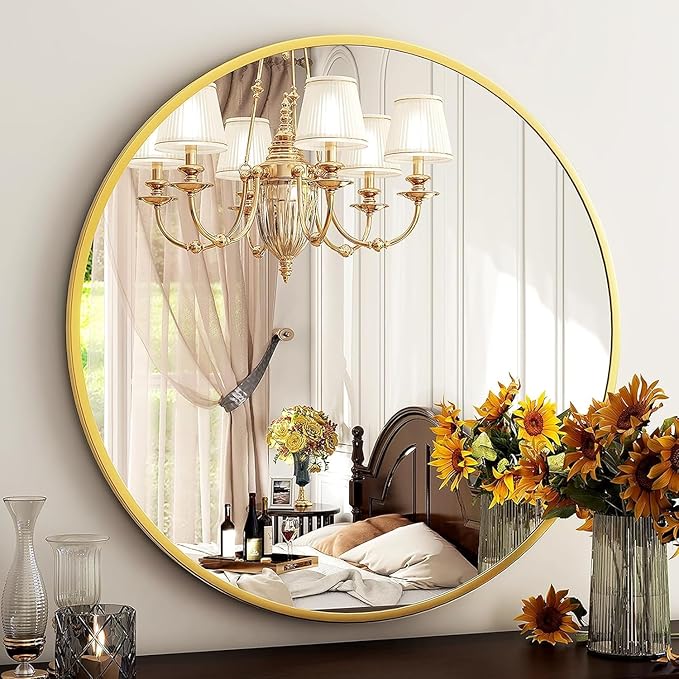 HARRITPURE Round Mirror 19.6 Gold Wall Mounted Circle Mirrors Vanity Mirror with Brushed Aluminum Alloy Frame Modern Decoration for Bathroom, Living Room, Vanity, Bedroom, Entryway