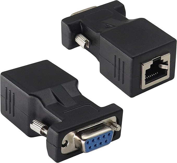 2-Pack DB9 to RJ45 Extender - Male & Female - 9Pin Serial Port to Ethernet LAN Network Adapter - Multimedia Video & Extend Transmission Distance - Compatible with DB9 Devices