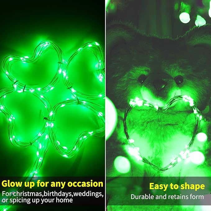 Brightown 12 Pack St. Patrick's Day LED Fairy Lights Battery Operated String Lights Waterproof Silver Wire 7 ft 20 LED Firefly Starry Moon Lights for DIY Wedding Party Bedroom Patio