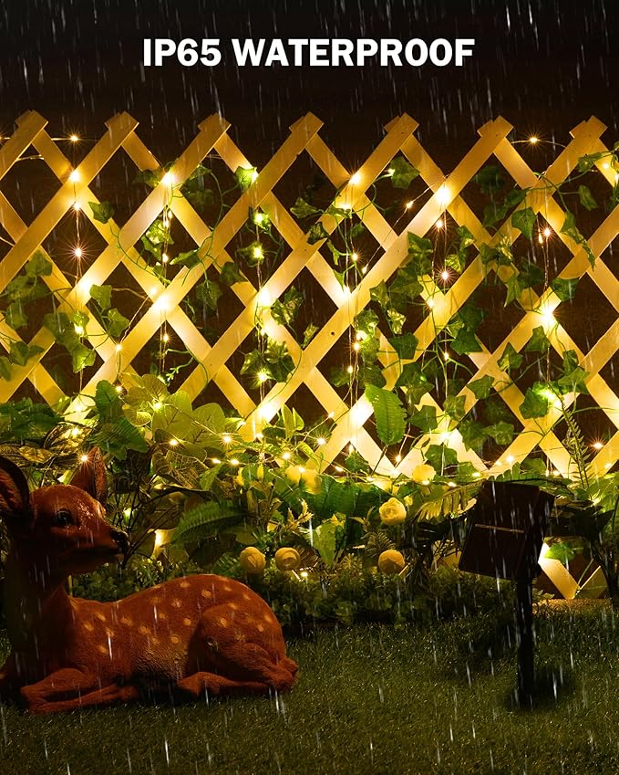 Solar Fairy Lights Outdoor, 2 Packs Total 66Ft Solar String Lights with Ivy, Plant Vine for Camping Outside Garden Yard Fence Wall