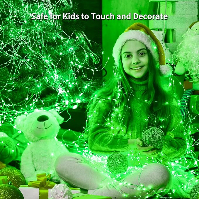 JMEXSUSS 4 Pack 50 LED Green Fairy Lights Battery Operated: 16.1ft Christmas Fairy Lights Indoor Outdoor Waterproof for Bedroom Garden Party Decorations