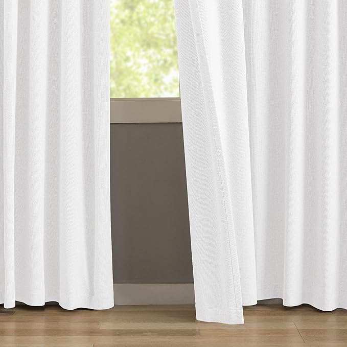 KangBang White Blackout Linen Curtains 96 Inches Long-Pinch Pleated Drapes for Living Room Office Hotel with Hooks, Room Darkening Vertical Curtains & Drapes 2 Panels,40Wx96L, Pure White