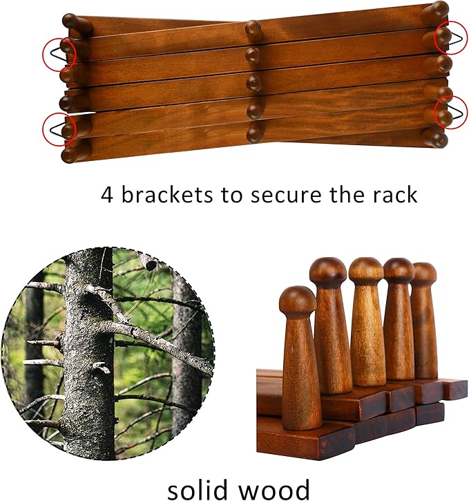 WEBI Accordion Wall Hanger,Expandable Wooden Hat Rack for Wall Mounted Coat Rack,Accordion Hat Hooks Holder for Baseball Caps,17 Peg,Rustic Brown,2 Packs
