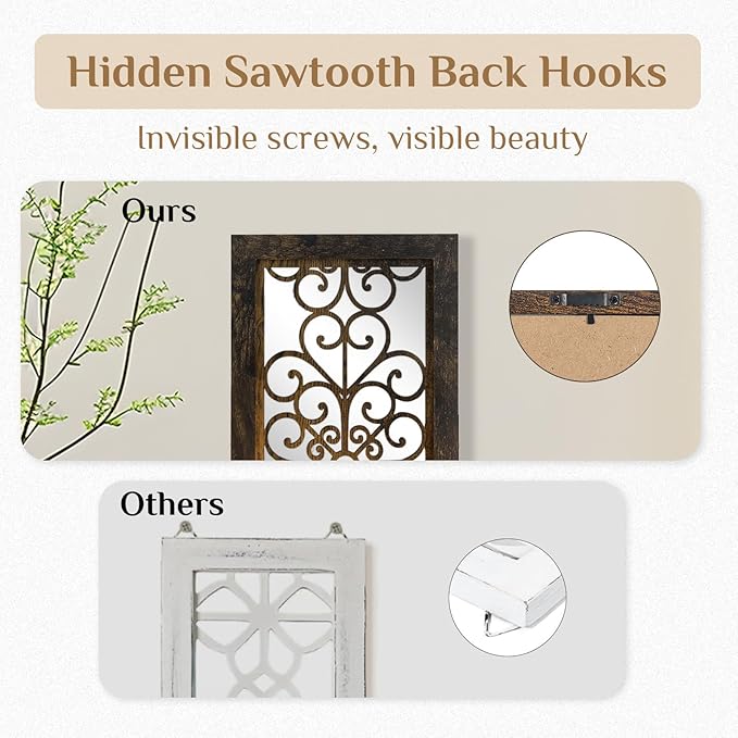 Farmhouse Wall Candle Holder Decor: Rustic Candle Sconces Set of Two for Pillar Candles - Brown Wooden Shelving for Fireplace Bathroom Hallway