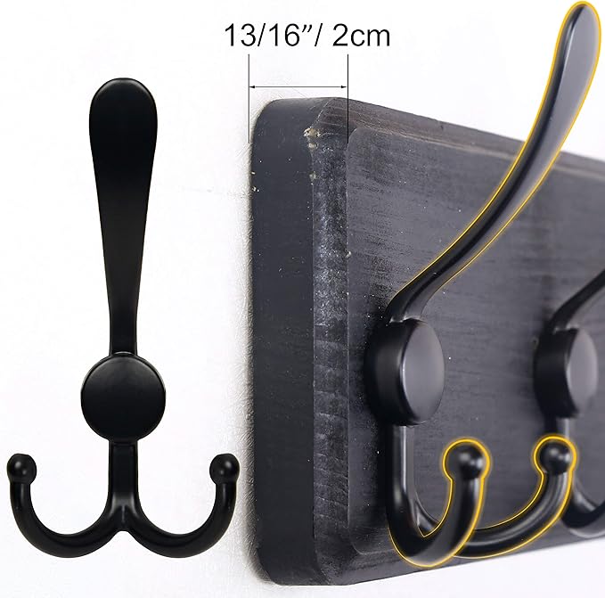 SKOLOO Coat Rack Wall Mounted - 38.3'' Long, Wooden, Heavy Duty, Rustic Coat Hooks for Wall, 16'' Hole to Hole, Wall Coat Rack with 10 Triple Hooks for Hanging Clothes, Jacket, Hat(Black)