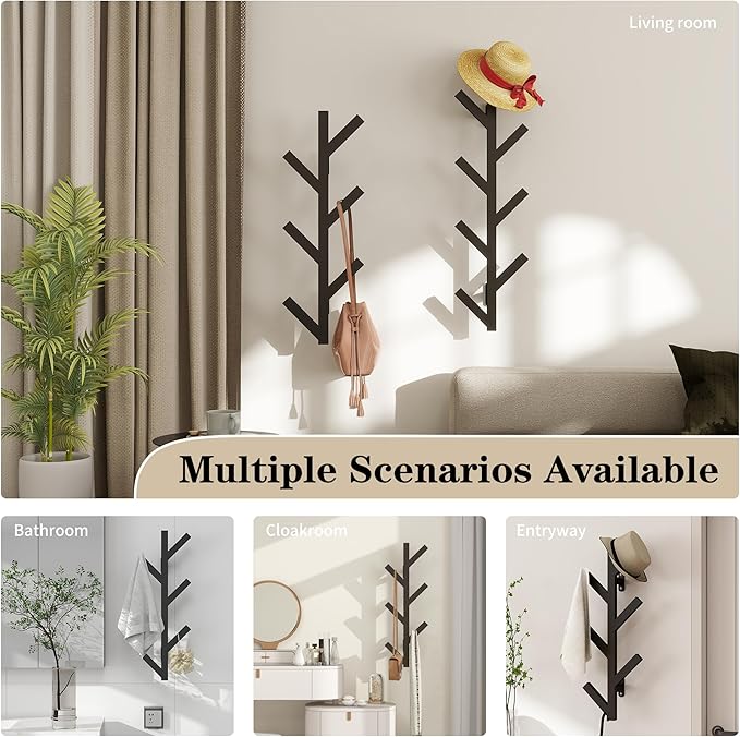 Vlush Wall Mounted Metal Coat Rack with 6 Hooks Modern Minimalist clothes rack, Upright Coat Rack for Hanging Clothes, Hats, Hanging Bags and Scarves Entrance Wall Iron Coat Racks (Black)