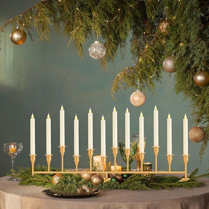 Chengu Gold Candelabra Candle Holders 12 Arm 7 Inch Tall Taper Candlestick Holder Vintage Table Centerpiece Decor for Christmas Wedding Birthday Party Dining Room Holiday Mantle Fireplace Kitchen