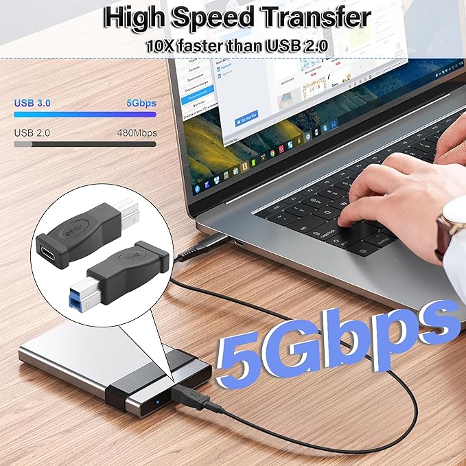 U S B Type C to B 3.0 Adapter USB-B Male to C Female Printer Convert Adapter,Type C to USB B Compatible with Printer,Scanner,External Hard Drivers Laptops and More Type-c Devices 2pcs