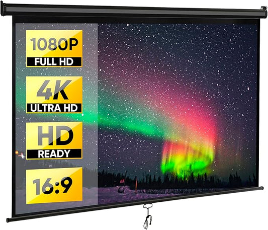 Smartxchoices 80" 16:9 HD Manual Projector Screen with Auto Lock Anti-Crease Home Theater Office Wall Mounted Ceiling Pull Down Projection 1.1 Gain Matte Black, View Size: 72 x 40 inches