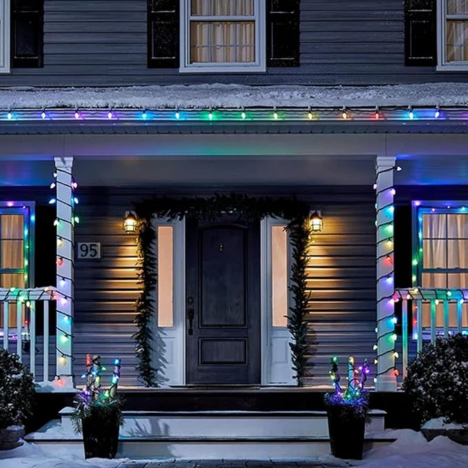 Dazzle Bright C9 Christmas String Lights, 100 LED 66 FT Waterproof Connectable Green Wire Fairy Lights, Christmas Lights for Indoor Outdoor Home Yard Xmas Tree House Decorations (Multi-Colored)