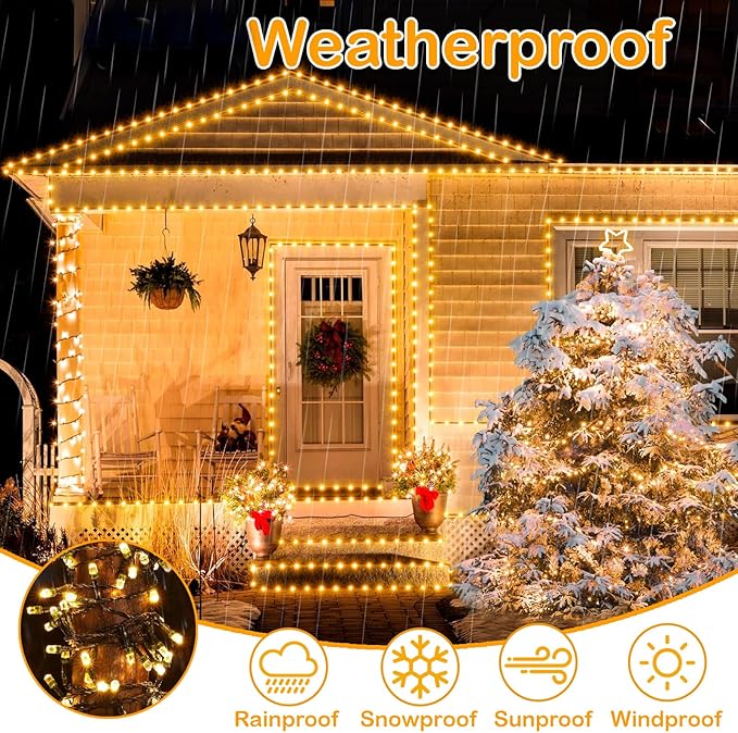 Decute 800LED 272ft Christmas String Lights UL Certified 8 Modes, Waterproof Outdoor Indoor Twinkle Starry Light for Christmas Tree Patio Garden Party Decor Warm White