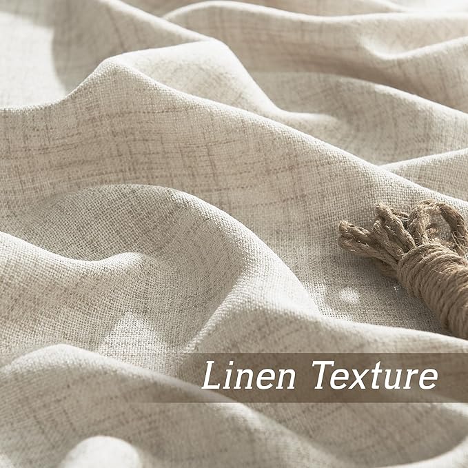 RYB HOME Natural Beige Linen Sheer Curtains 108 inches Long for Living Room and Dining Room, Weave Textured/Rod Pocket, Light Filtering Sheer Curtains and Drapes, W 52 x L 108 inches, 2 Panels Set