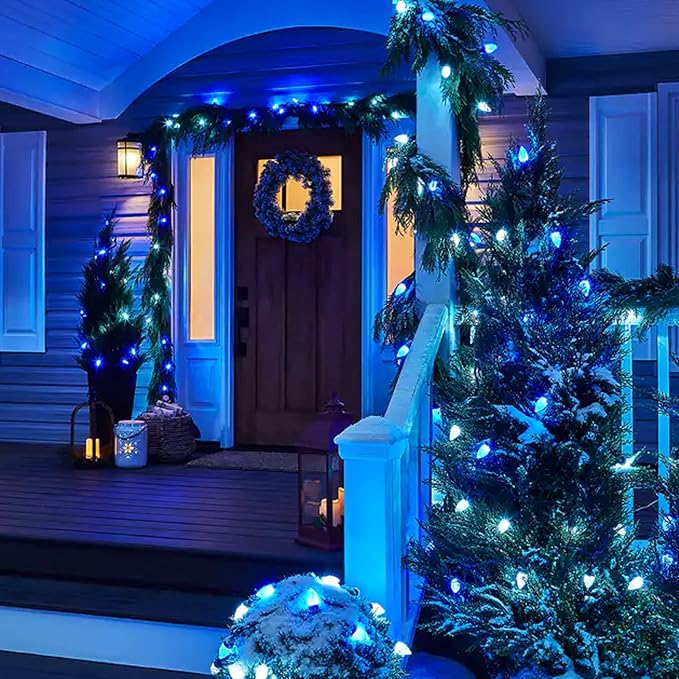 Dazzle Bright C9 Christmas String Lights, 100 LED 66 FT Waterproof Connectable Green Wire Fairy Lights, Christmas Lights for Indoor Outdoor Home Garden Yard Xmas Tree House Decorations (Blue)