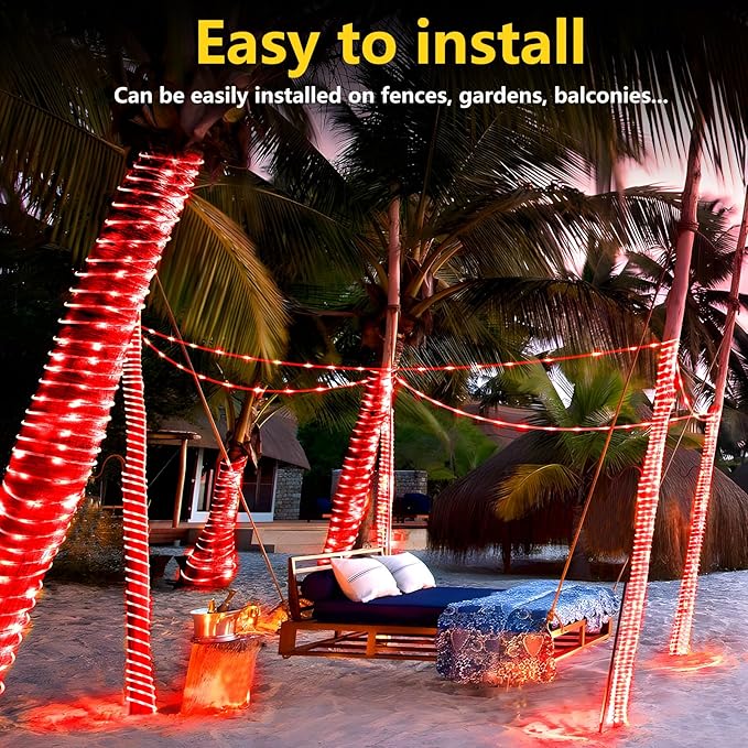 KNONEW 164FT 1000LED Rope Lights for Outside,Outdoor String Lights Waterproof 8 Modes Clear Tube Light for Indoor,Bedroom,Wedding,Garden,Patio,Christmas,Tree,Rv,Holiday Decoration(Red)
