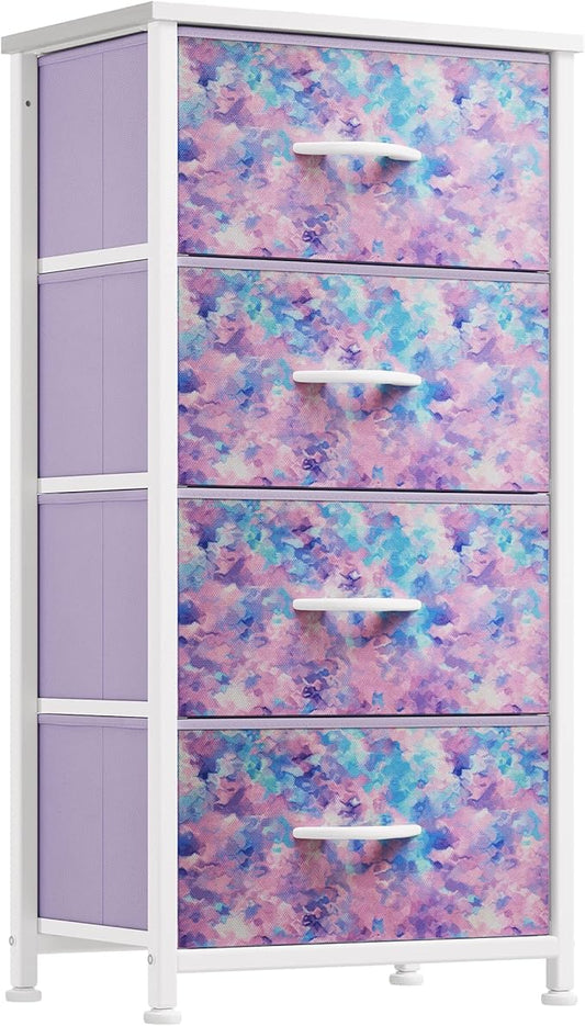 YITAHOME Purple Dresser with 4 Drawers - Storage Tower Unit, Dresser for Bedroom, Living Room, Closets - Sturdy Steel Frame, Wooden Top & Easy Pull Fabric Bins