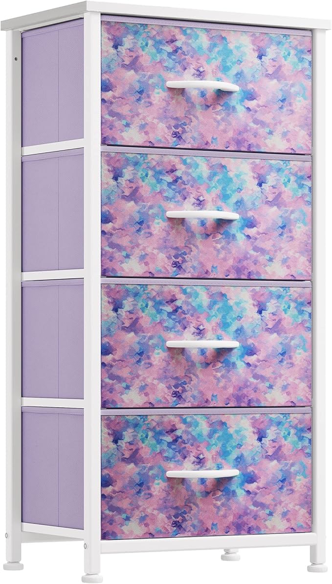 YITAHOME Dresser with 4 Drawers - Storage Tower Unit, Dresser for Living Room, Closets - Sturdy Steel Frame, Wooden Top & Easy Pull Fabric Bins, Purple