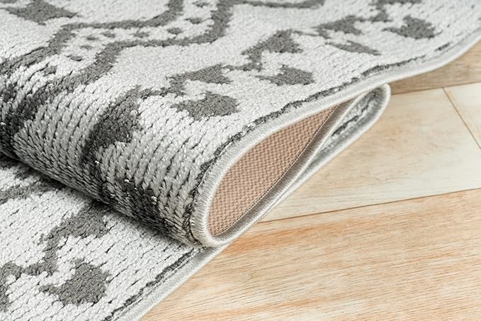 Custom Size Southwestern Style Runner Rug Mat for Wide Hallway Entryway Kitchen Laundry Room with Slip Resistant Latex Rubber Backing, Aztec Light Grey, 31 inch X 6 feet