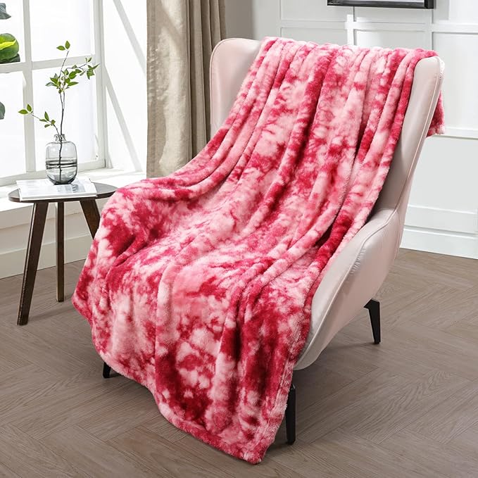 Exclusivo Mezcla Plush Fuzzy Fleece Throw Blanket Extra Large, Super Soft, Fluffy and Warm Blankets for Couch, Bed, Suitable for All Seasons (50x70 Inches, Tie Dye Pink)