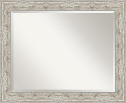 Amanti Art Silver Bathroom Mirror for Over Sink, 27x33 Crackled Metallic Rectangle Vanity Mirror, Large Country Rustic Frame, Hangs Horizonally and Vertically, Bathroom Wall Decor, Beveled Edge
