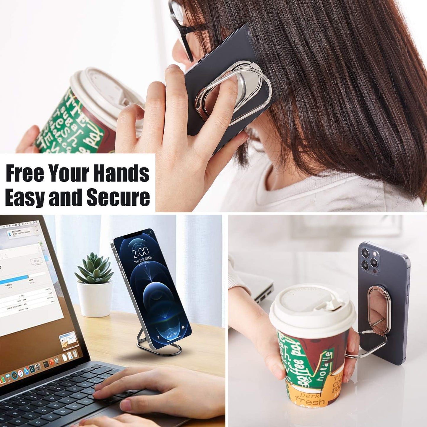 Phone Ring Holder, Foldable Finger Kickstand with 360° Rotation Metal Grip for Magnetic Car Mount Compatible with