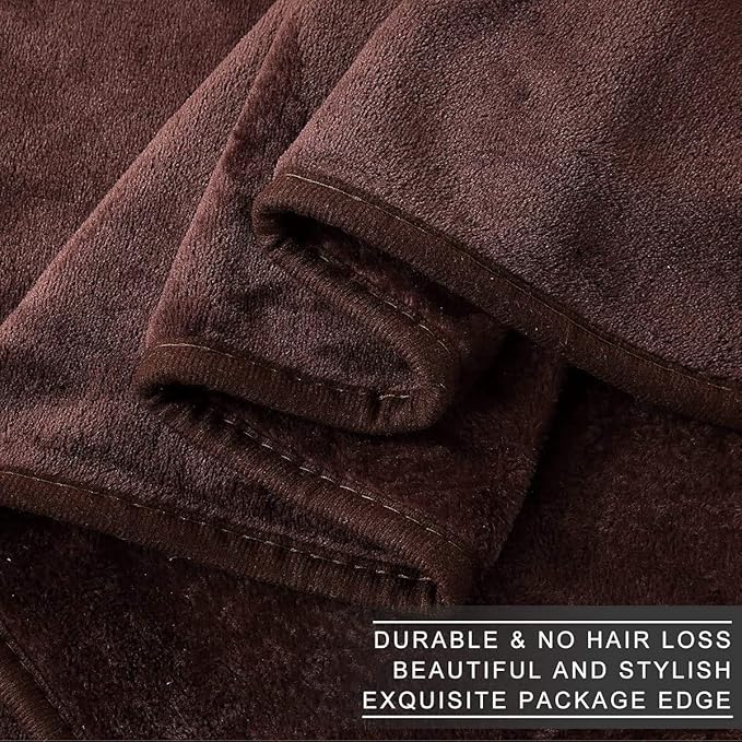 Richave Fleece Blanket King Size 350GSM Lightweight Throw for The Bed Warm Sofa Blanket 90" x 108"(Brown King)