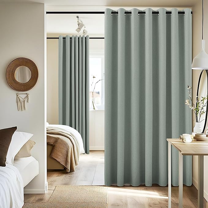 NICETOWN Sage Green Lower Noise Room Divider Curtain Screen Partitions, 1 Piece, W100 x L84, 100% Blackout Privacy Protection Wall Curtain, White Lined Insulated Window Treatment Panel