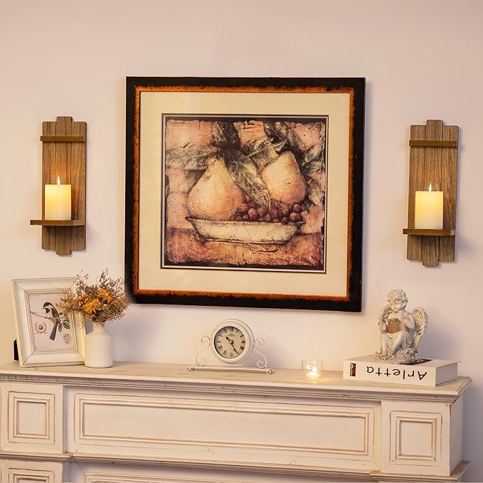 Wall Candle Holder for Farmhouse: Wood Floating Shelves Candle Sconces Wall Decor Set of 2 - Distressed Candle Holders for Small Vase Pillar Candles Tealight